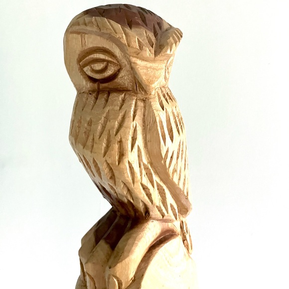 Vintage hand carved wooden owl statue figure shelf decor - Picture 2 of 5